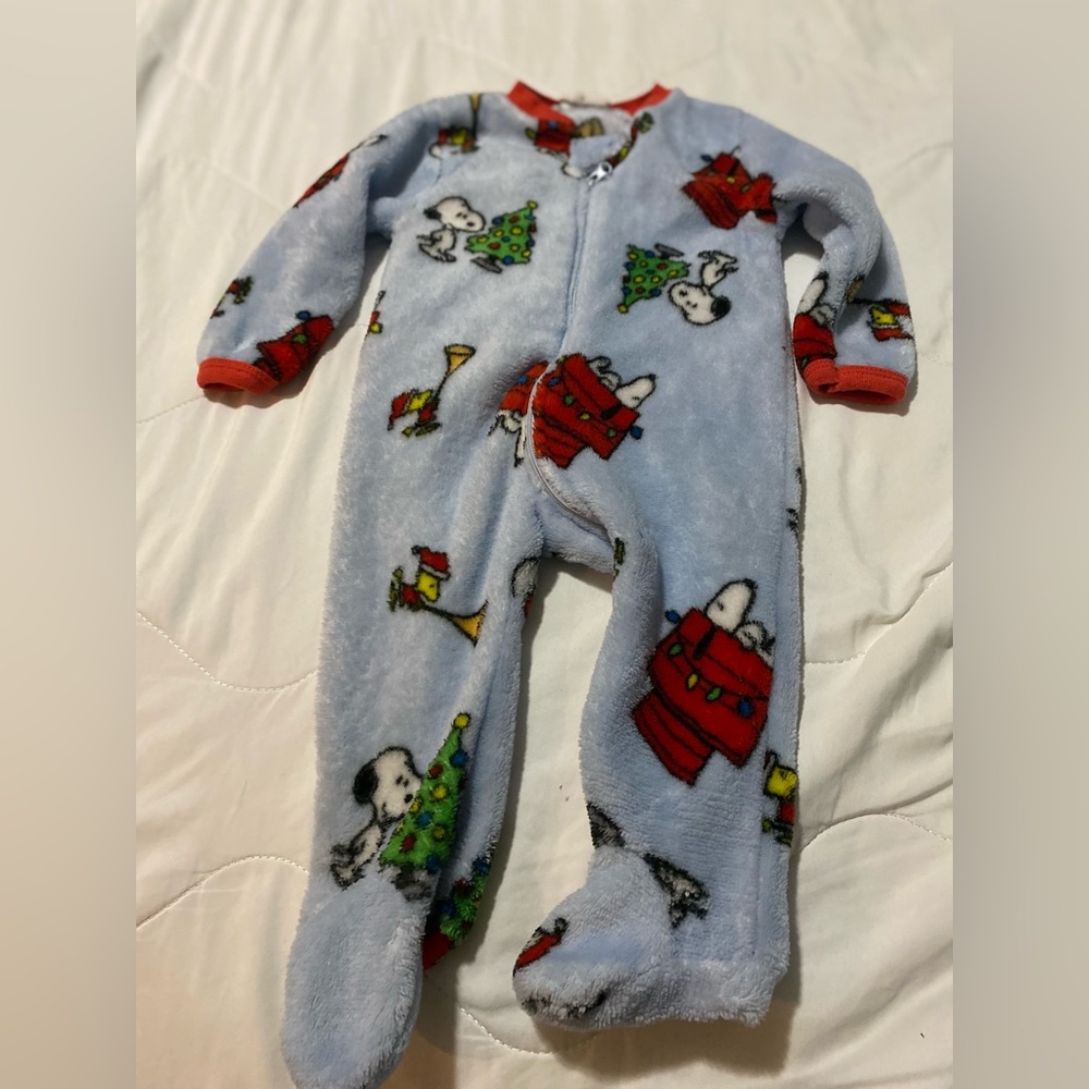 Peanuts Snoopy Kids Footie Pajama - Light Blue and Red